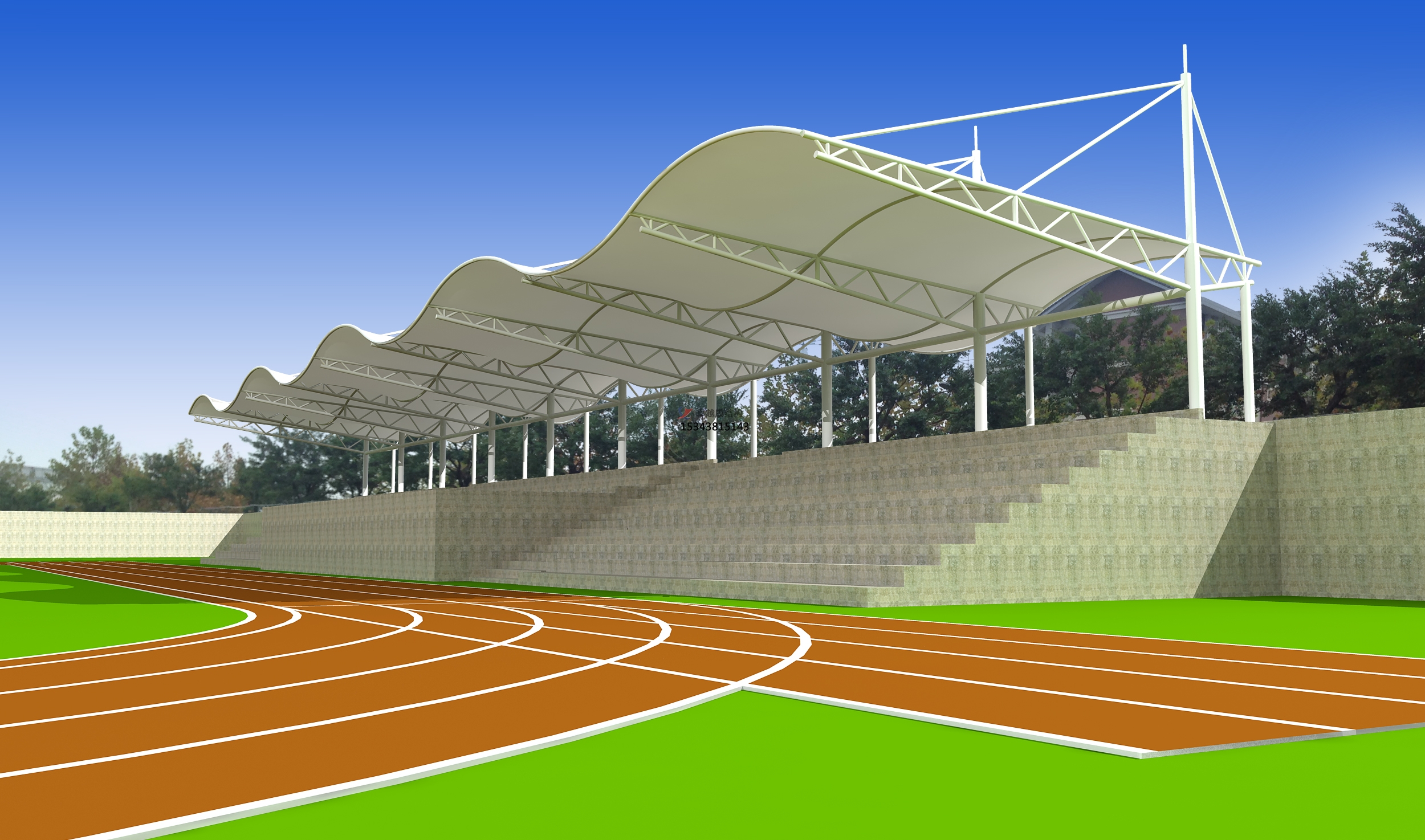 運(yùn)城聞喜體育公園膜結(jié)構(gòu)【看臺(tái)雨棚】門(mén)球場(chǎng)案例