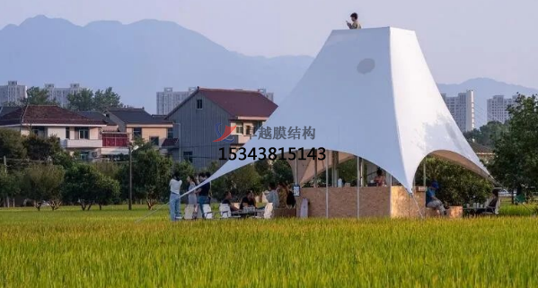 如斯美好！稻田中的張拉膜“塔亭”